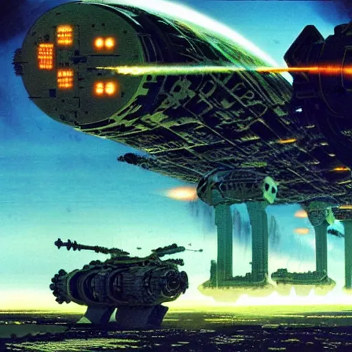 Image similar to war machines from a gate in hell, chris foss, john harris, beeple, wayne barlowe