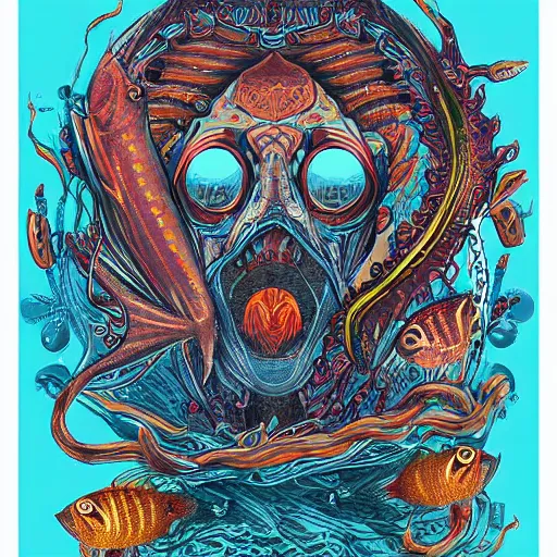 Prompt: fish on mayheim crosses. symmetrical anatomy, very intricate details, digital art, detailed image, pop punk art style, colorful, accompanied by body, pure image without duplication, dribble popular, artstation trending, drawn by ilya kuvshinov and lugas syllabus and vinicius gud and gustavo zambelli, intricate, ultra high definition.
