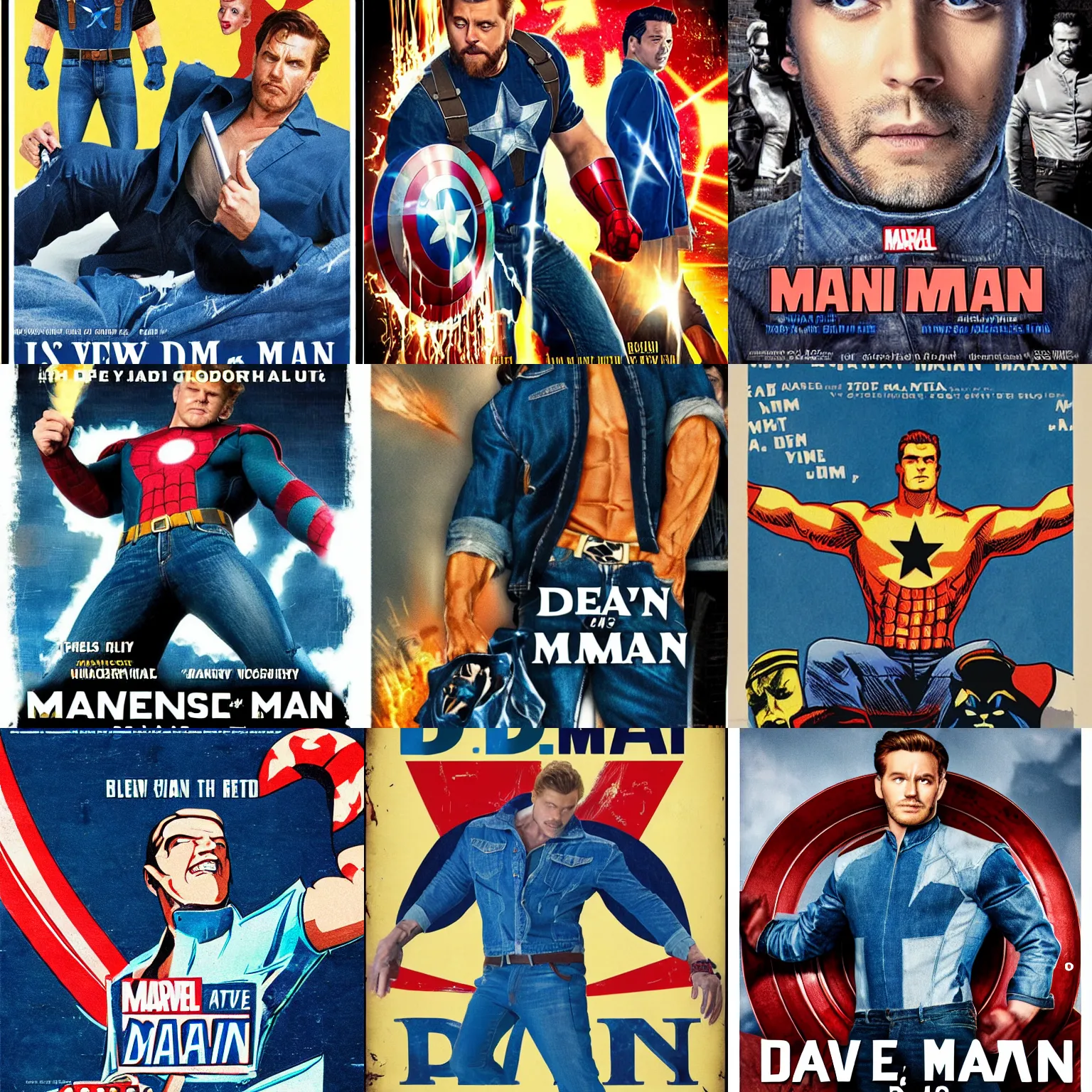 Prompt: Movie poster for Marvel's Denim Man