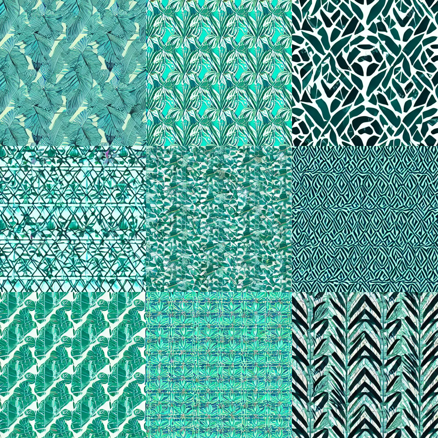 Prompt: beautiful teal geometric pattern with monstera leaves