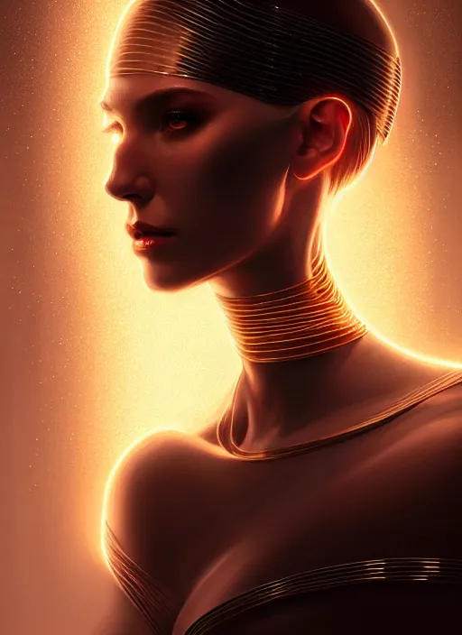 Prompt: portrait of female ex - machina humanoid, intricate, elegant, glowing lights, highly detailed, digital painting, artstation, glamor pose, concept art, smooth, sharp focus, illustration, art by artgerm and greg rutkowski