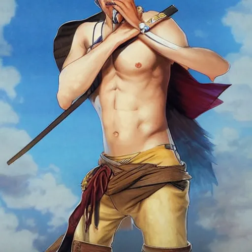 Prompt: Young pirate wearing a straw hat, a scar in the shape of an X on his chest, who wants to be the pirate king and can stretch his body as a rubber, anime style, cartoon, manga, pencil, art by artgerm and greg rutkowski and alphonse mucha