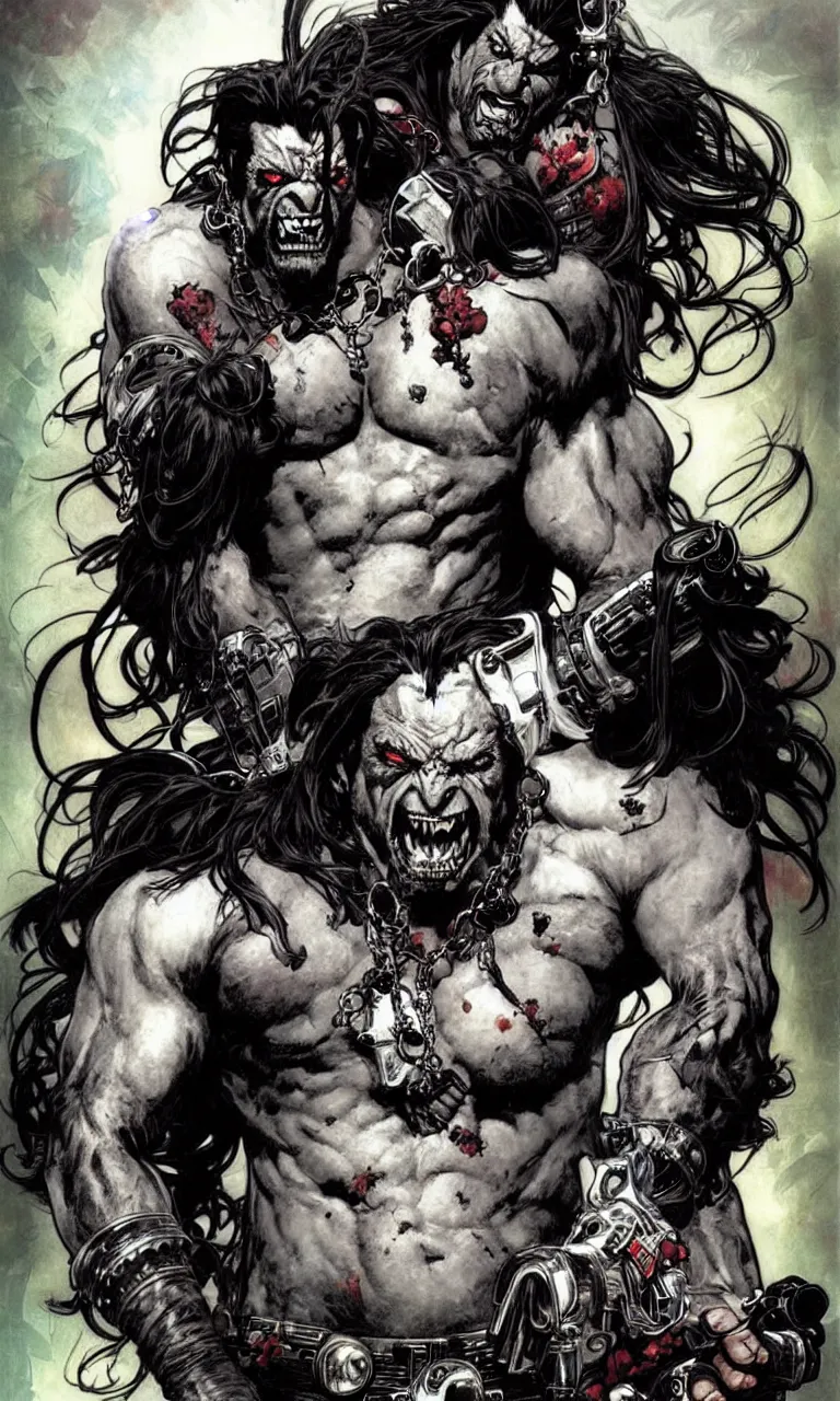 Prompt: lobo by simon bisley, photoshop, art by artgerm and greg rutkowski and alphonse mucha