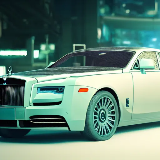 Prompt: 3 d octane render, super detailed, ray tracing, high quality, super realistic, cyberpunk rolls royce.
