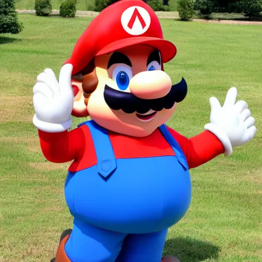 Image similar to big chungus in real life dressed like mario, super mario, big chungus, high resolution photo