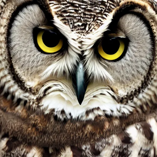 Image similar to beautiful furry owl portrait, furry woman