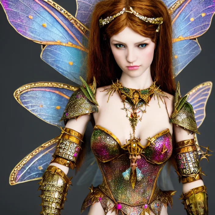 Prompt: photograph of a real - life beautiful fairy with bejewelled armour. extremely detailed. 8 k