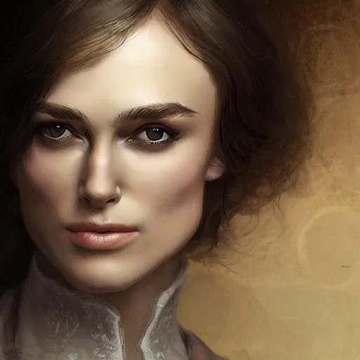 Image similar to Portrait of Keira Knightley in victorian london, elegant, digital painting, highly detailed, fantasy, artstation, concept art, smooth, sharp focus, illustration,