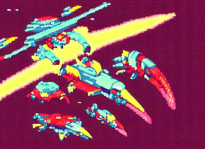 Image similar to spaceship shmup style, r-type, retro, pixel