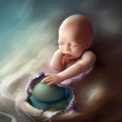 Image similar to a baby mermaid sleeping in an cracked egg, ultrarealistic, dramatic lighting, high details, 4 k, 8 k, best, accurate, trending on artstation, artstation, photorealism, ultrarealistic, digital painting, fantasy art