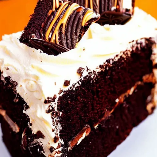 Prompt: snickers chocolate cake delicious