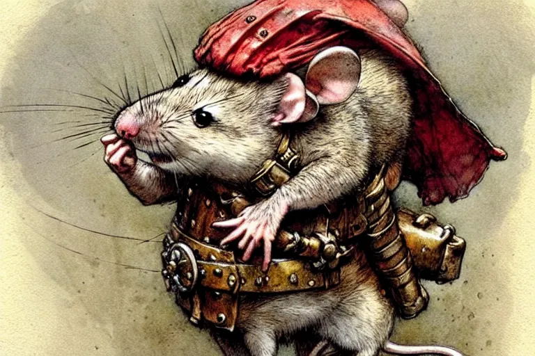 Prompt: adventurer ( ( ( ( ( medieval mouse in armor. muted colors. ) ) ) ) ) by jean baptiste monge!!!!!!!!!!!!!!!!!!!!!!!!! chrome red