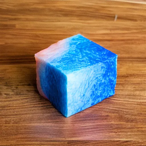 Image similar to 3 dimensional cube made of blue raw meat