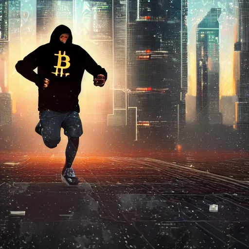 Prompt: people running away from cryptocurrency scared, bitcoin evil, cyberpunk art ultrarealistic 8k