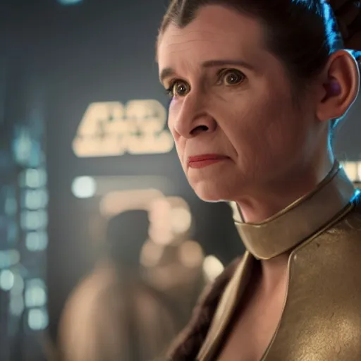 Image similar to rachel levine as princess leia in star wars episode 6, 8k resolution, full HD, cinematic lighting, award winning, anatomically correct