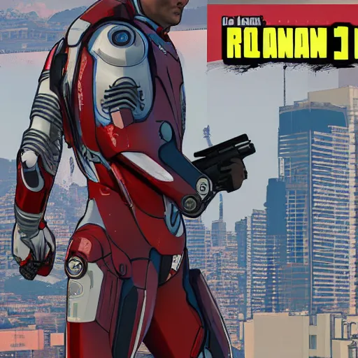 Image similar to low - angle, from 1 0 0 feet in the distance, ironman iii in gta v, cover art by stephen bliss, artstation, 4 k, 8 k, hq