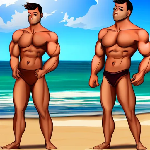 Prompt: a handsome muscular man at the beach realistic