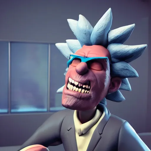 Image similar to rick sanchez 3 d octane render