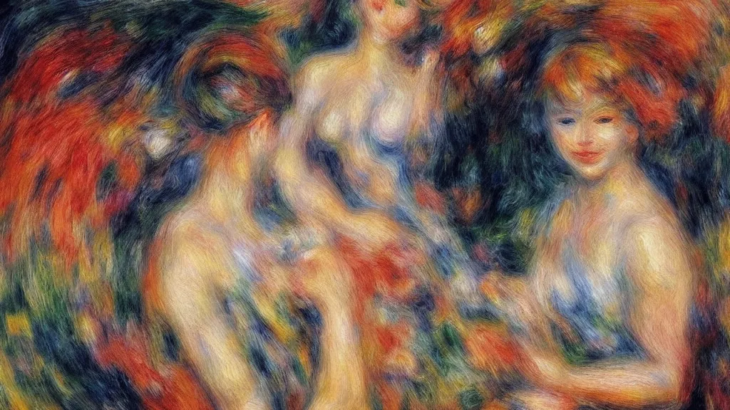 Prompt: abstract art painting figures lines forms geometry in style of pierre - auguste renoir, fotorealistic, high details,