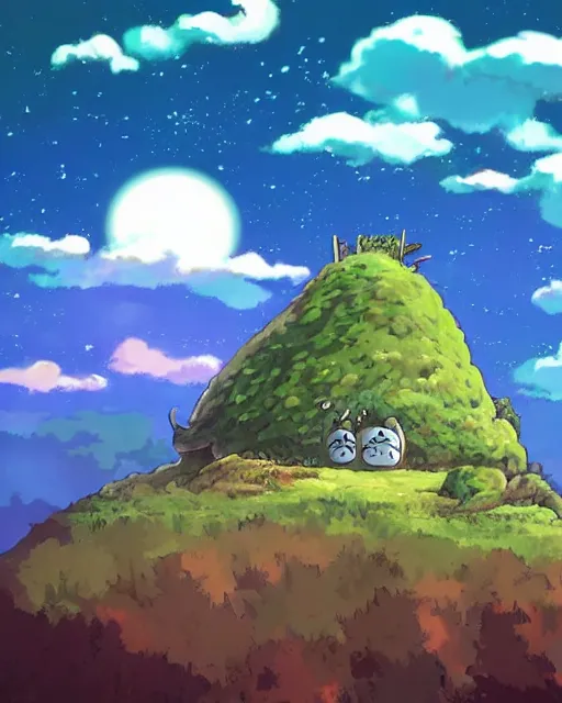 Prompt: a surreal landcape, digital art by studio ghibli, googly eyes, cute, anime artstyle