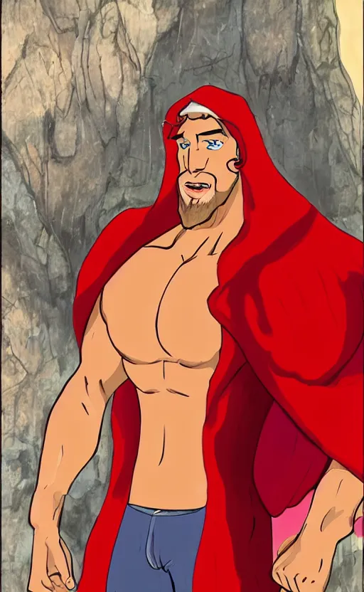 Image similar to a chad and handsome red wizard, super buff and cool