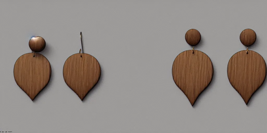 Image similar to earring design, jewelry design, wood, nordic, material, product design, trending on artstation, cgsociety, photo realistic, design by ziva cph and isabel lennse, 8 k, unreal engine, c 4 d