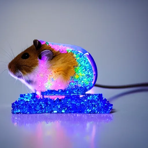 Prompt: a hamster made out of rainbow crystals