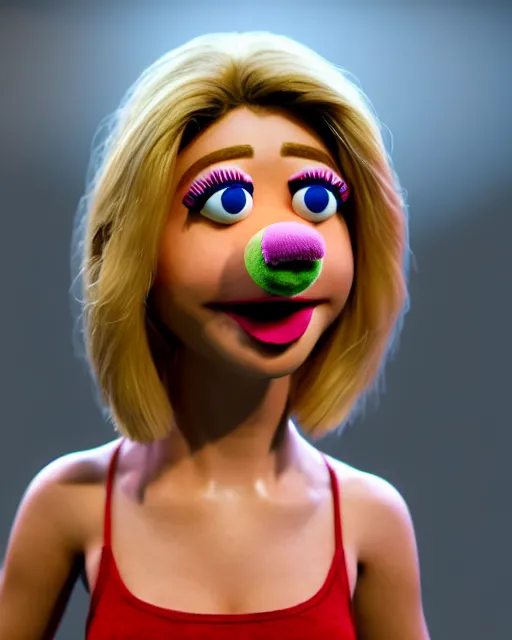 Image similar to detailed portrait, a photo of elyse wlliams as a muppet, unreal engine, hyper realism, realistic shading, cinematic composition, blender render, octane render, ultrawide shot