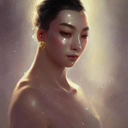 Image similar to a beautiful portrait of a pearl goddess with glittering skin by greg rutkowski and raymond swanland, trending on artstation, ultra realistic digital art