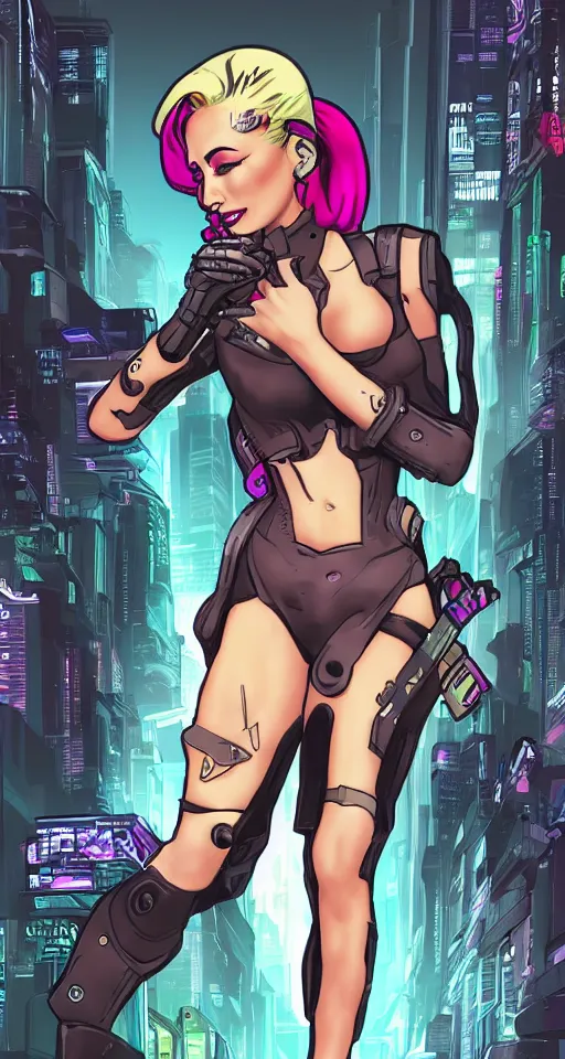 Prompt: cyberpunk woman in the style of a pin - up