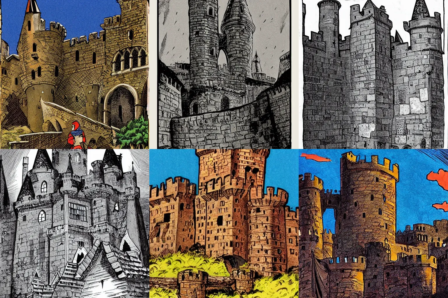 Prompt: medieval castle, by Will Eisner