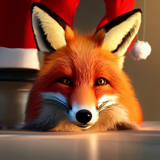 Prompt: cute fox, wearing santa hat, realistic cinematic lighting, establishing action shot, ultra detailed, hyper realism, photo, octane render