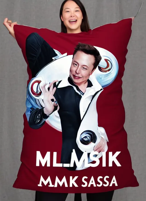 Prompt: elon musk dakimakura advertisement, best selling on etsy
