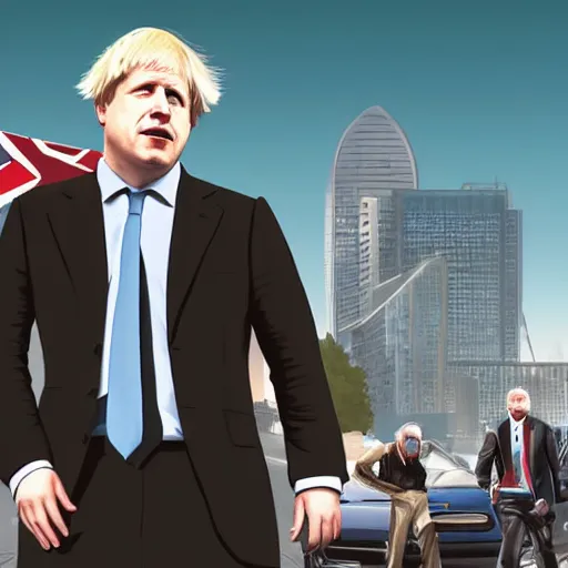 Image similar to Boris Johnson in gta cover art, lots of detail, ultra HD