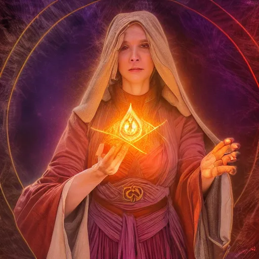 Prompt: female mage is casting a magic spell, fantasy, D&D, HDR, digital art , award winning photograph, 8k, Mucha style,
