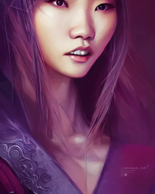 Prompt: detailed portrait Ming Zhao, solarpunk, futuristic utopia, scifi, android, starry long hair, by Darren Bartley, Wojtek Fus, Frederic Bennett, innocent smile, Perfect face, fine details, realistic shaded, fine-face, pretty face