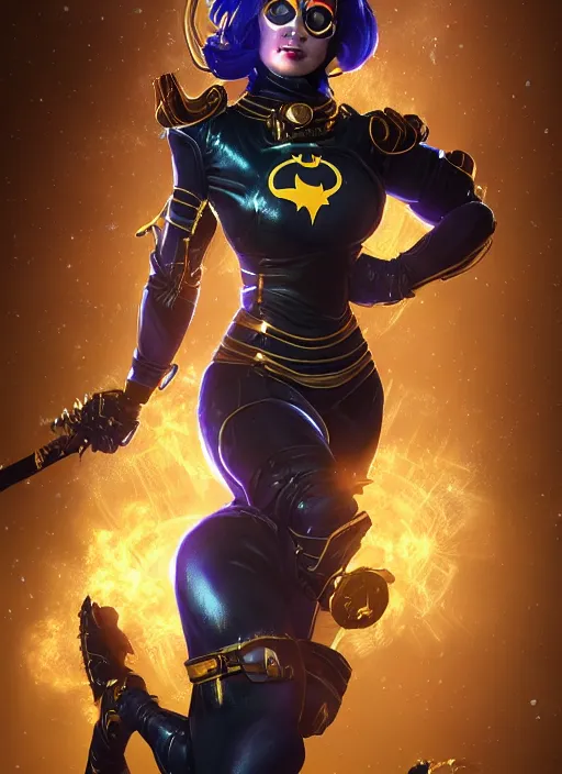 Image similar to cosmic divine bioshock batgirl portrait, hyper detailed, digital art, trending in artstation, cinematic lighting, studio quality, smooth render, unreal engine 5 rendered, octane rendered, art style by klimt and nixeu and ian sprigger and wlop and krenz cushart.