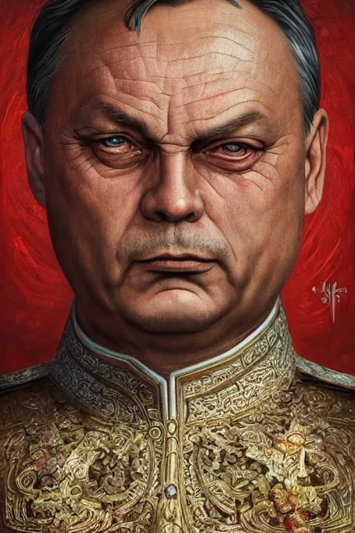 Image similar to id photo of a viktor orban in emperor outfit, art by tomasz alen kopera