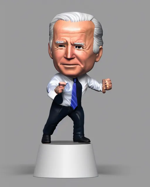 Prompt: full body 3d render of joe biden as a funko pop, studio lighting, white background, blender, trending on artstation, 8k, highly detailed