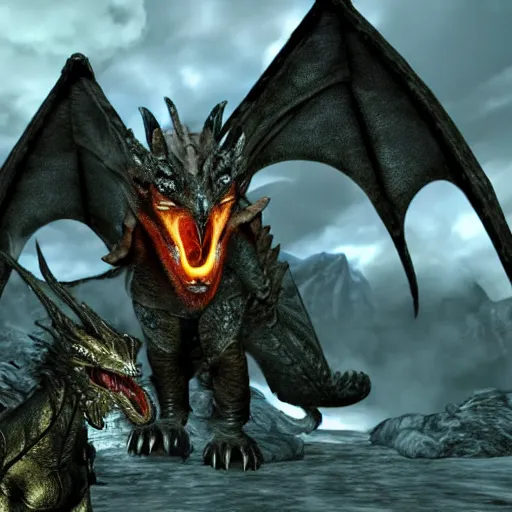 Prompt: donald trump battling a dragon in skyrim, highly detailed, very realistic, conceptual art