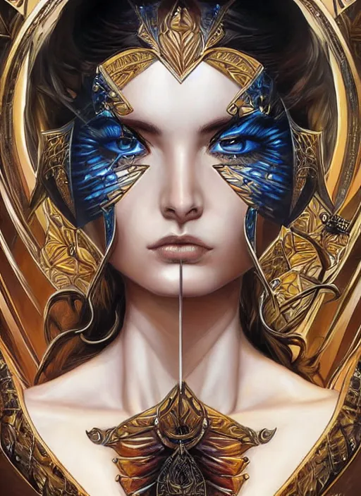 Image similar to a highly detailed symmetrical painting of a female model fantasy amazon with piercing beautiful eyes, trending art by artgerm and karol bak and mark brooks