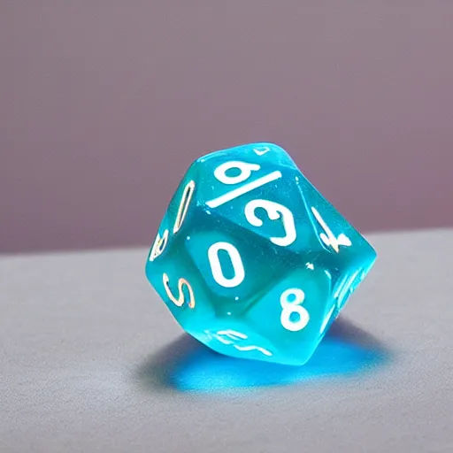 Prompt: d20 dice surrounded by magical glow