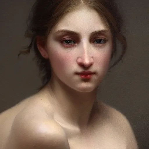 Image similar to hyperrealistic oil painting of woman, oil paint drips, dim volumetric lighting, 8 k octane beautifully detailed render, post - processing, portrait, extremely hyper - detailed, intricate, epic composition, cinematic lighting, masterpiece, by william - adolphe bouguereau, trending on artstation, very very detailed, masterpiece, stunning,