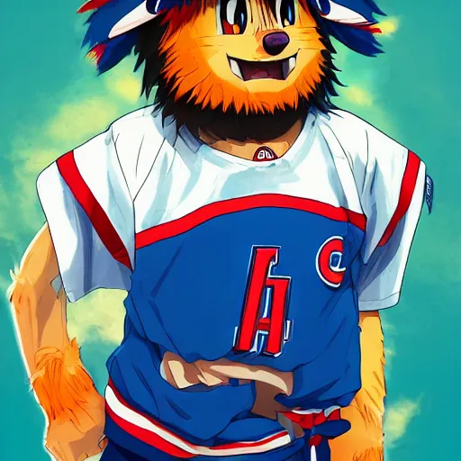 Image similar to anime Portrait of Youppi the Habs Montreal Canadiens Mascot as a very cute powerful and friendly pokemon, highly detailed anime, high evolution, 1990s, legendary, smooth, sharp focus, dynamic lighting, intricate, trending on ArtStation, illustration pokemon, art by WLOP