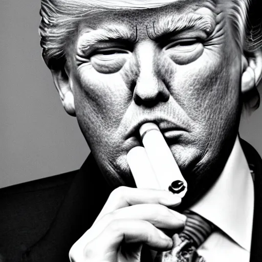 Image similar to a high detail photo of donald trump smoking a cigarrette, subject= donald trump, subject detail: extremly detailed, subject action: smoking a cigar, photorealism, dramatic lighting, award winning photograph, trending on artstation