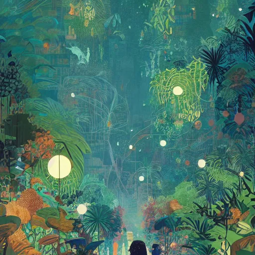 Image similar to disco diffusion painting of the jungle by victo ngai and malika favre, makoto shinkai, masterpiece, contest award winner