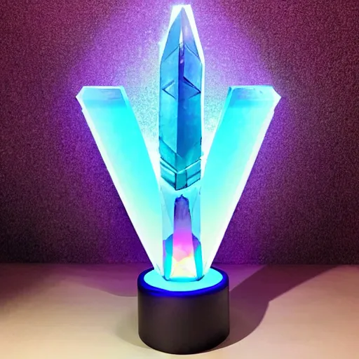 Image similar to a glowing crystal sword in the stone