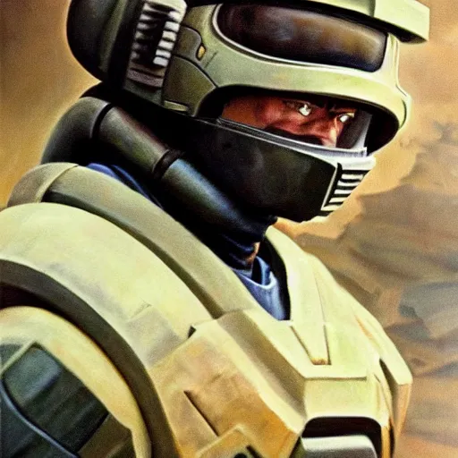 Image similar to ultra realistic portrait painting of zion williams as master chief, art by frank frazetta, 4 k, ultra realistic, highly detailed, epic lighting