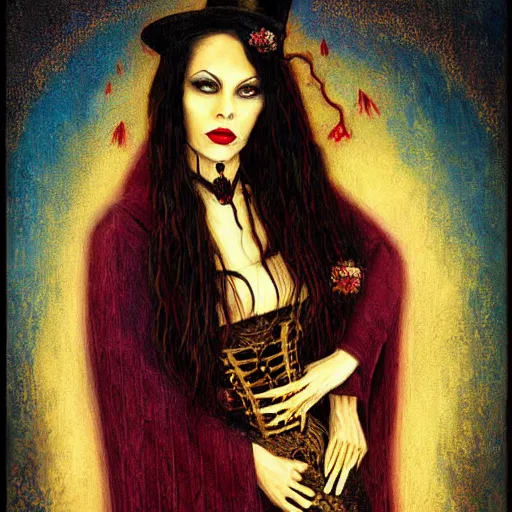 Prompt: A beautiful painting of a lady vampire, steampunk, dracula, soft light, cinematic, klimt