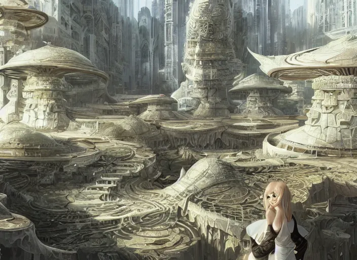 Prompt: A wide open courtyard in a beautiful elven city made of ivory, anime, Singaporean gets nuked and turned into a radioactive wasteland terraces, intricate, elegant, luxurious, digital painting, concept art, smooth, sharp focus, from Star Trek 2021, illustration, by WLOP and Ruan Jia and Mandy Jurgens and William-Adolphe Bouguereau, Artgerm